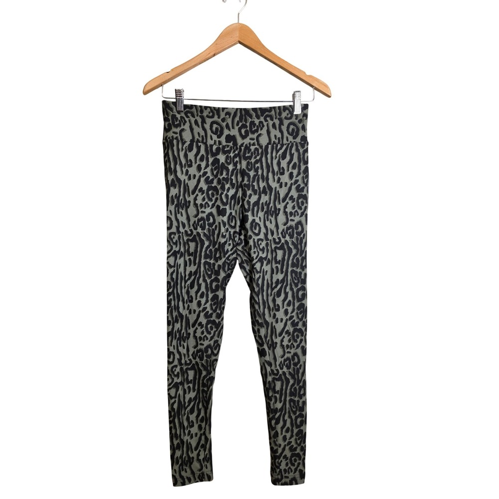 One Step Up Womens Animal Print Leggings Olive Green Black High Rise Medium
